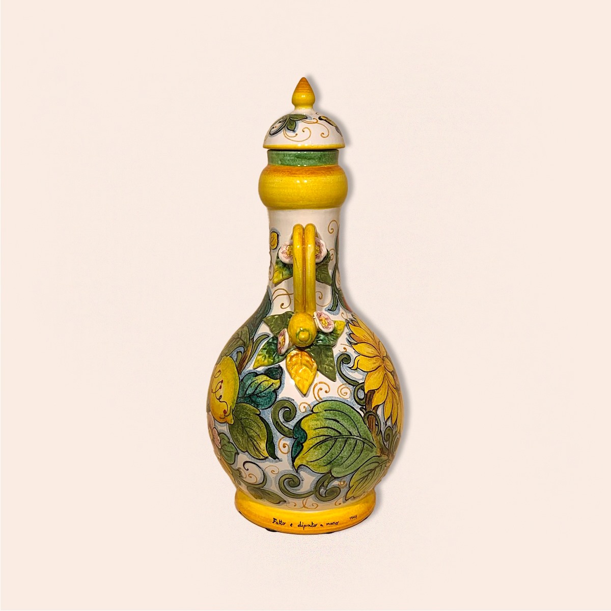 AMPHOR WITH HANDLES, DESIGN: LEMONS AND SUNFLOWER cm.62hx27w